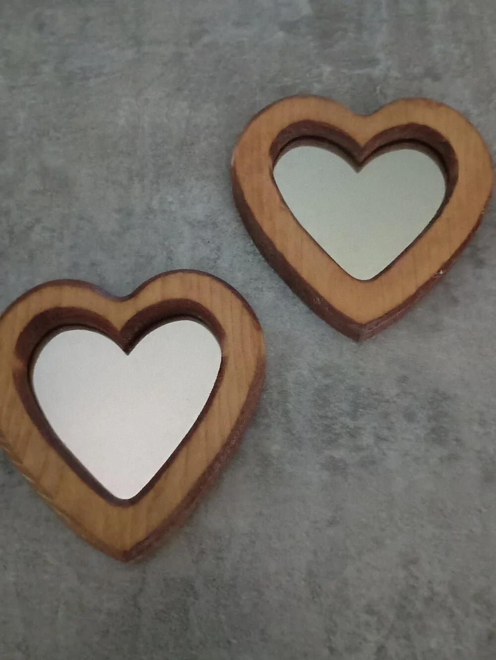 Home Interiors Brown Wooden Heart Mirrors with Silver Glass